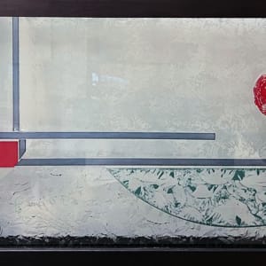 Untitled Etched and Painted by Nancy Gong  Image: Shown in horizontal format, hand chipped etched and painted glass. Background is mainly transparent.