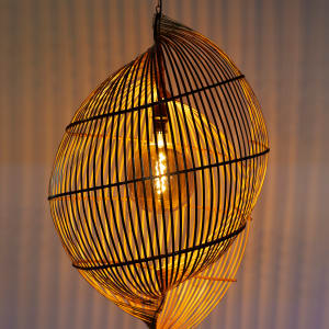 Single shell sculptural lamp, Style 1 (Narrow bamboo strips) by Charissa 