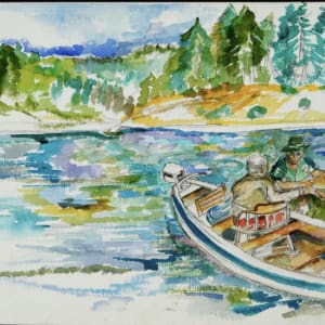 Nick and Friend in Boat by Mari Lyons