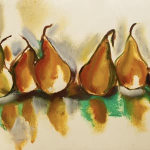 Golden Pears Teal Reflection by Mari Lyons