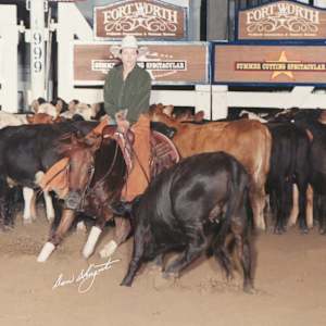 Linda Holmes  Image: Linda Holmes showing at the 1999 NCHA Summer Spectacular, Non-Pro Classic.