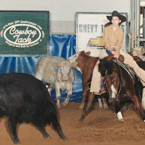 Alexandrea Landry  Image: Alexandrea Landry showing at the 2001 Junior Youth Cutting, Champion. 