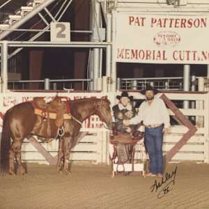 Debbie Patterson  Image: Debbie Patterson and Book Scootin Dually at the Pat Patterson Memorial Cutting