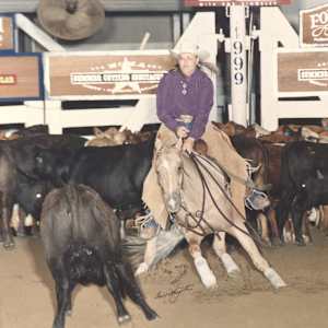 Debbie Patterson  Image: Debbie Patterson riding Uno Palomino at the 1999 NCHA Derby, Non-Pro Reserve Champion