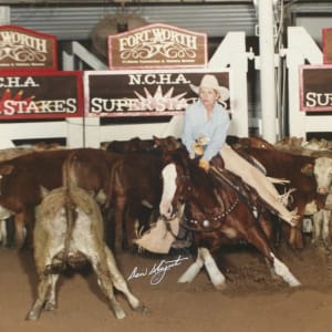 Linda Mussallem  Image: Linda Mussallem riding Big Gun at the 1998 Super Stakes and placing 17th in the Non-Pro.