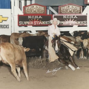 Linda Mussallem  Image: Linda Mussallem riding Remedy for Sweets at the 2001 Super Stakes.