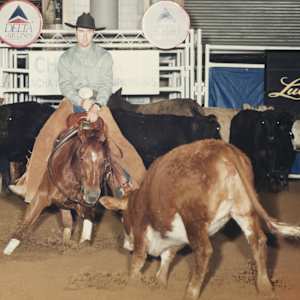Meradas Dee Jay  Image: Meradas Dee Jay, shown by Guy Woods, at the 1995 Chevy Truck NCHA National Championships, 5k Novice Champion. 