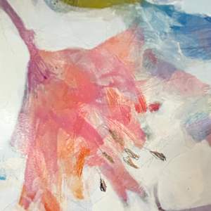 Tulips (2024) by Doris Wasserman  Image: Tulips (2024). Detail #1. Acrylic, graphite, cold wax on panel. 18 inches