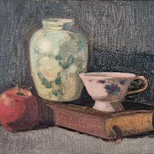 Green Vase and Apple by Curtis Green, Image 1.