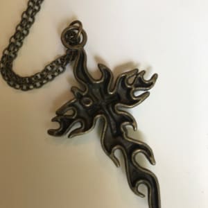 Metal Cross and Flames Pendant on Chain 