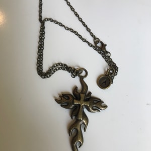 Metal Cross and Flames Pendant on Chain 