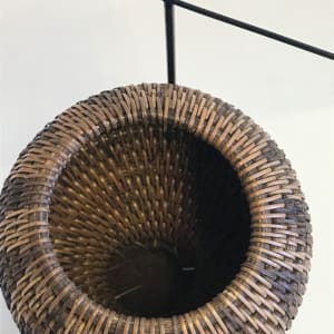 Wooden Effigy intersecting Covered Reed Basket 