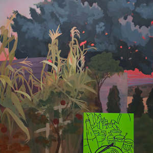 Backyard Through the Seasons (triptych) by H.R. Emi  Image: Center - 48" x 24