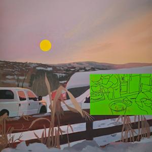 Backyard Through the Seasons (triptych) by H.R. Emi  Image: Left - 48" x 36"