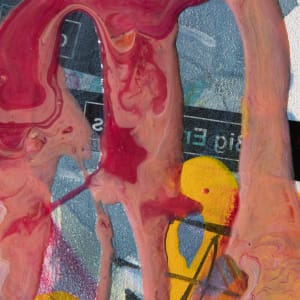 A Butterfly that Lives Forever by Blake Brasher  Image: detail showing mid-right area highlighting collaged text element with poured paint over