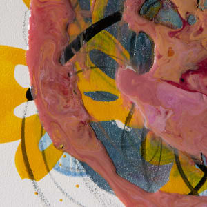 A Butterfly that Lives Forever by Blake Brasher  Image: detail of lower left showing vine pattern in orange and poured paint in pink