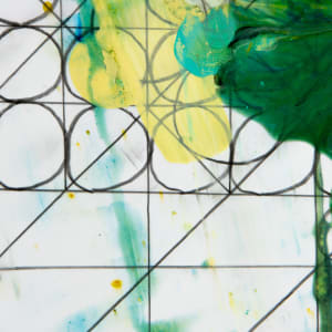 Strong Signal that This is Going to be Around for a While  Image: Detail 1, the grid in pencil defined and broken down with poured paint in green on top