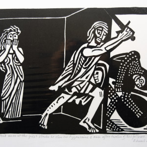 61 And anon at the first stroke he slew sir Aggravaine & anon after twelves of his fellows by Edward Bawden