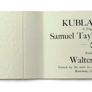 Kubla Khan by Walter Hoyle, Samuel Taylor Coleridge  Image: Title page 'KUBLA KHAN: A Fragment by Samuel Taylor Coleridge - Etchings by Walter Hoyle - Printed by the artist in a Limited Edition of fifteen. Bottisham Cambridge. 1982' 