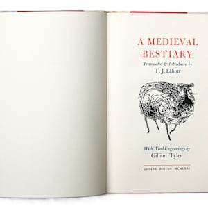 A Medieval Bestiary by David R Godine (publisher), T. J. Elliott, Gillian Tyler  Image: Title page 'A Medieval Bestiary: Translated & Introduced by T.J. Elliott With Wood Engravings by Gillian Tyler'
