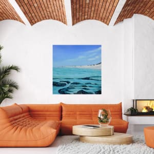 South Rocks Across the Bay by Dianne Lofts-Taylor  Image: Orange couches in a lounge room with a fireplace