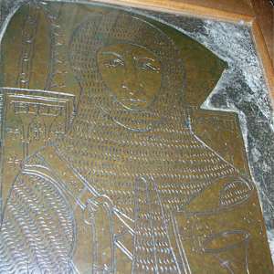Sir Roger de Trumpington, 1289 - Monumental Brass Rubbing  Image: Sir Roger de Trumpington, partial of monumental brass; now preserved under glass.