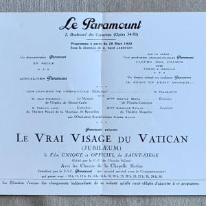 Vrai Visage du Vatican, Le - "Jubilaeum" (France) by René Péron  Image: Inside of movie program for showing of the documentary at the Paramount Theater, Boulevard des Capuchines, in Paris on 28 March 1935. 