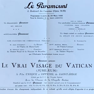 Vrai Visage du Vatican, Le - "Jubilaeum" (France) by René Péron  Image: Inside (detail) of movie program for showing of the documentary at the Paramount Theater, Boulevard des Capuchines, in Paris on 28 March 1935. 