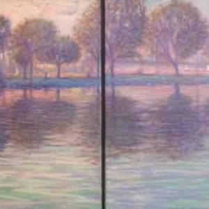 Along the Lagoon 2019 24x56 diptych $1800 by Walter Baranowski