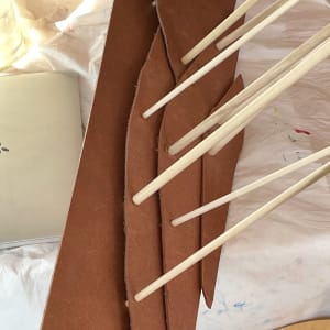 Proud by Dawn Petrill  Image: The process of creating Proud using dowels and spacers to fuse the panels together