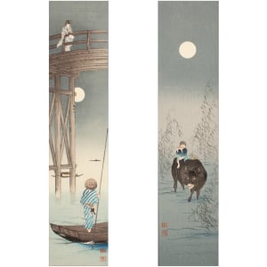Fishing Boat; A High Bridge; Untitled; The Lake in the Moonlight by Koho Shoda