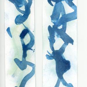 blue calligraphic gestural diptych by Sherri Silverman 