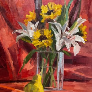 Sunflowers with Lilies & Pear by Elaine Lisle