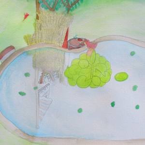 Pond with Flag Reflection by Rose Gordon