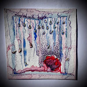 “Mingled with Tears” Triptych by Erika Koenig-Workman  Image: Created during a sad season. As I prayed the Rosary represented by the red flower I understood that Blessed Mary Immaculate was in deep pain with me. 