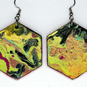 Yellow Hexagon Earrings and Mini-Painting by Luis A. Pagan