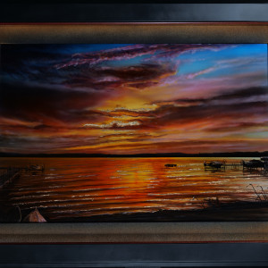 Colorful Pond Sunset by James Norman Paukert  Image: The silence at sunset on these beautiful ponds all across our nation was the inspiration for this piece. I included some 24ct gold leaf throughout.