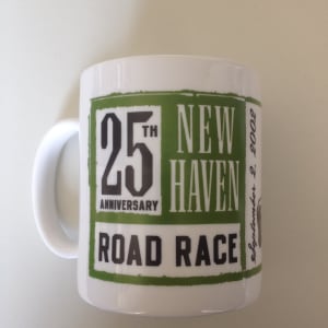 "25th Anniversary New Haven Road Race" -- Collector's mug by Garry Trudeau