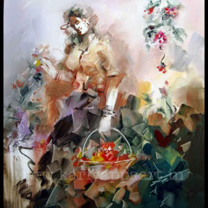 Lady With Flower by Kariyappa Hanchinamani