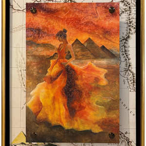 ELYSIAN FLAMES IN THE DESERT PAINTING PLUS UNDER SHOWING  THE MAP OF EGYPH by JACINTHE LACROIX. MASTER SCULPTOR AND ARTIST, Image 2.