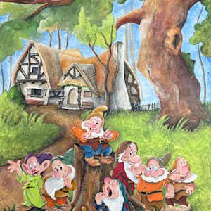 A BUNDLE OF JOY  (7 DWARFS) PAINTING.    . by JACINTHE LACROIX. MASTER SCULPTOR AND ARTIST