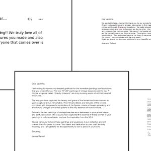 THROUGHOUT THE YEARS, HAVE COLLECTORS, GALLERY DIRECTORS, AND COMPANY LEADERS  EVER WRITTEN TO YOU TO SHARE THEIR THOUGHTS OR EMOTIONS ABOUT YOUR WORK? by JACINTHE LACROIX. MASTER SCULPTOR AND ARTIST, Image 1.