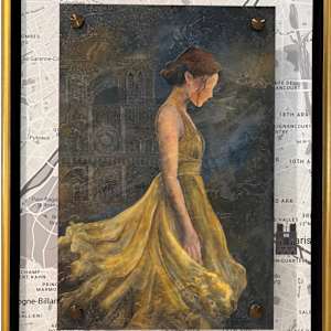 A GOLDEN SOIREE PAINTING PLUS UNDER SHOWING THE MAP OF PARIS WITH NOTRE-DAME DE PARIS by JACINTHE LACROIX. MASTER SCULPTOR AND ARTIST, Image 2.