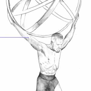 MAN WITH SPHERE-HALF LIFE SIZE by JACINTHE LACROIX. MASTER SCULPTOR AND ARTIST 