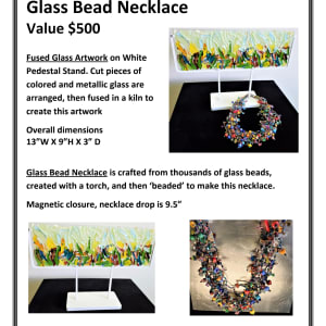 FusedGlass Artwork on Stand & Glass Bead Necklace  Image: Fused Glass Artwork & Glass Bead Necklace