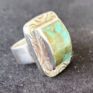 JEWELRY   -   Sterling Silver & Turquoise Ring With Etched Surround by Deborah Armstrong  Image: Deborah Armstrong Sterling Silver & Turquoise Ring, Size 6