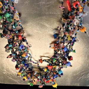 FusedGlass Artwork on Stand & Glass Bead Necklace  Image: Glass Bead Necklace