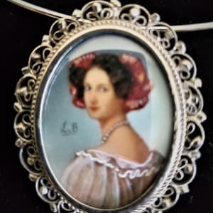 JEWELRY  -  Italian Miniature Painting Necklace & Woven Silver Earrings  Image: Italian Miniature Painting CloseUp