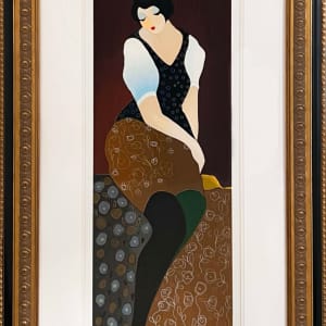Demure IV by Itzchak Tarkay  Image: Artwork with black & gold frame and white mat