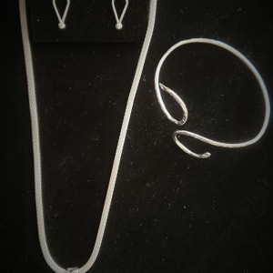 JEWELRY   -   Silver NecklaceW/Pearl, Silver Bangle & Earrings  Image: Silver Necklace With Pearl, Bangle & Earrings